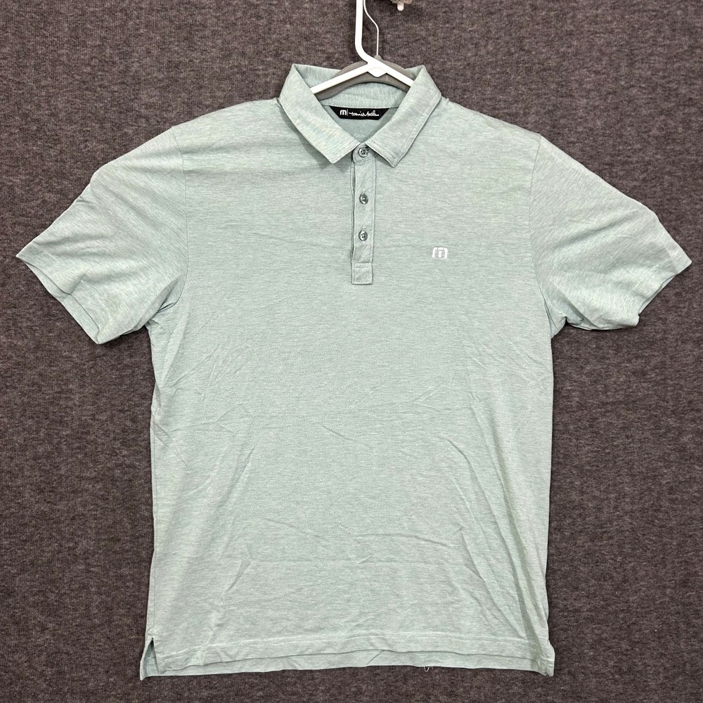 TravisMathew Zinna Golf Polo Shirt Size L Beryl Green Stripe Heathered 1MM211